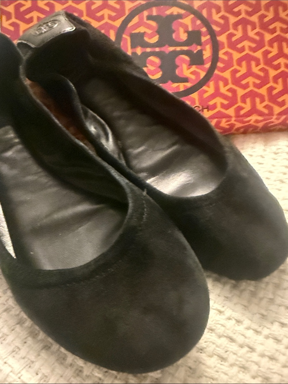 Tory Burch Black Suede Round-Toe Flats